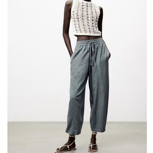 Zara Washed effect light khaki linen blend pants Small